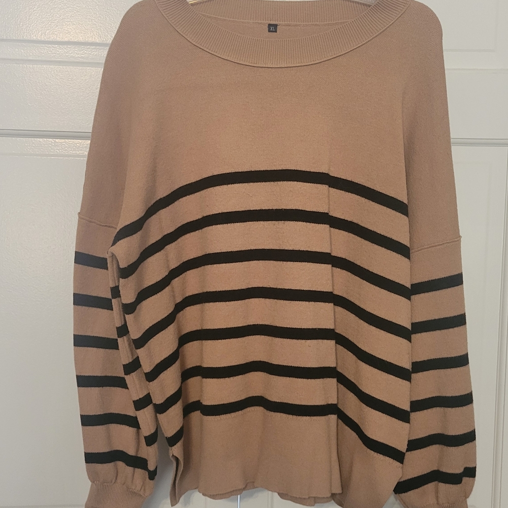 Striped Tan and Black Women's Sweater